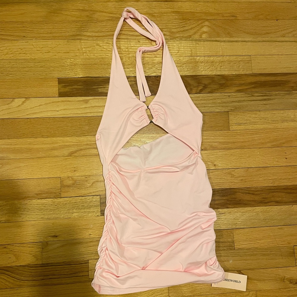 Light Pink Halter Front Cut Out Dress